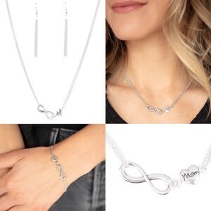 Mothers Day Fashion Jewelry Heart and Infinity Necklace and Bracelet Set